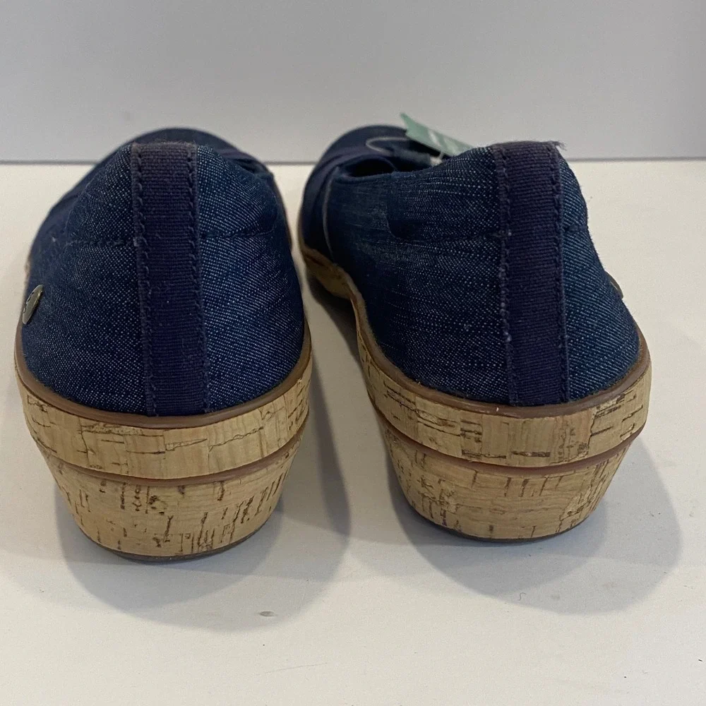 Grasshoppers Wedge Pumps Womens 6.5 Blue Denim New Memory Deluxe‎ Cork Heel